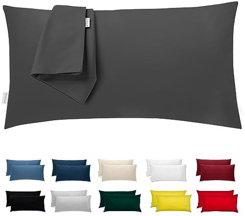 Kissenbezug 50x70 – Mikrofaser Oeko-TEX Zertifiziert – Anthrazit – 2er Set Kopfkissenbezug für Kissen 50 x 70 Weich & Atmungsaktiv – Kissenbezüge Hypoallergen Waschbar mit Verdecktem Reißverschluss