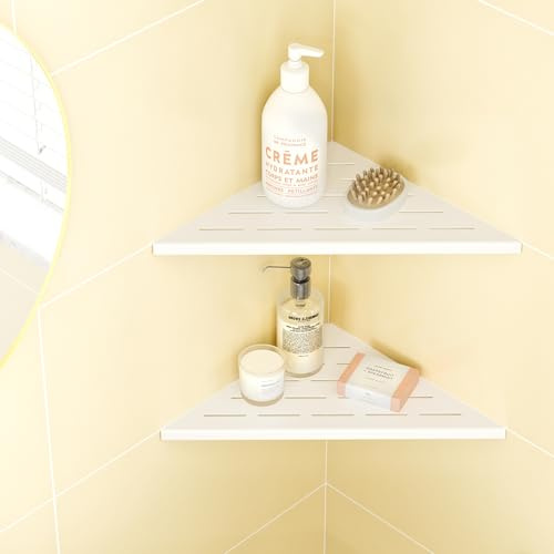 Qeke Dusche Eckablage ohne Bohren, 304 Edelstahl Duschregal, Einbau Duschablage an Wand, 2 Stück Badablage, Weiß, 25,4 cm