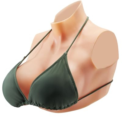 VEVOR Faux Seins Plastron en Silicone à Col Haut Bonnet E Forme Poitrine Artificielle Peau Réaliste Remplis Silicone, Grande Élasticité, pour Travestis Transgenres Amateurs Cosplay Drag Queen, Ivoire