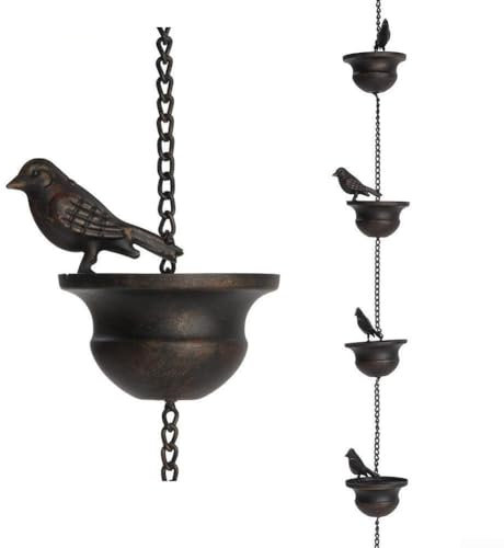 Catene da pioggia per grondaie, 2,4 m mobile ferro uccello decorazione catena pioggia all'aperto, gancio attaccato campane campane campane, ornamenti da giardino appesi