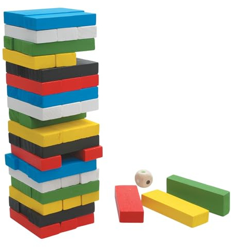 Generico Gioco Torre in Legno Colorata Torre Equilibrio Legno 54 Pezzi con Dado Torre Oscillante Giochi Di Società Mattoncini Impilabili Gioco da Tavolo Classico Educativo Costruzioni