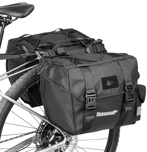 Rhinowalk Bolsa de alforja doble para bicicleta, 50 L, para portabicicletas traseras, con asa de transporte, accesorios profesionales de ciclismo, color negro