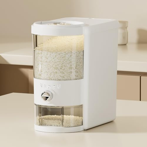 UFORU Rice Dispenser 10 lbs | Large Rice Storage Container for Kitchen&Pantry - Space-saving, Moisture & Pest-proof, BPA-Free - Dry Food Dispenser with One-Touch Dispenser & Measuring Cup for Families