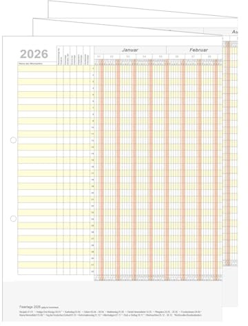 Personalplaner - Holyplan 2026 - Kalender für 32 Mitarbeiter/Personen/Objekte