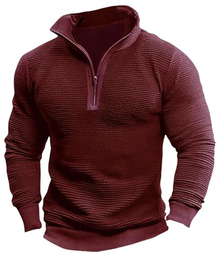 Generisch Camiseta de manga larga para hombre con cremallera completa, color sólido, informal, ligera, chaqueta de jersey de forro polar suave y cómodo, cuello alto, manga larga, ropa deportiva para