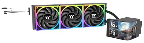Thermaltake MAGCurve 360 Ultra CPU Liquid Cooler; Intel/AMD Compatible; 3x120mm 500~2500rpm TOUGHFAN EX ARGB; MAGForce 2.0; 6.67 AMOLED 60Hz; Swappable Fan Blades; TT RGB Plus 3.0; CL-W453-PL12SW-A