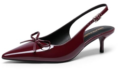 DREAM PAIRS Women's Kitten Heel Pointed Toe Pumps,Burgundy,5