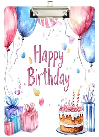 YETTASBIN Birthday Balloons Clipboard, A4 Letter Size Acrylic Clipboards with Hanging Hole & Metal Clip for Nurse Office Worker Student, 12.5 x 9 Inch(Silver)
