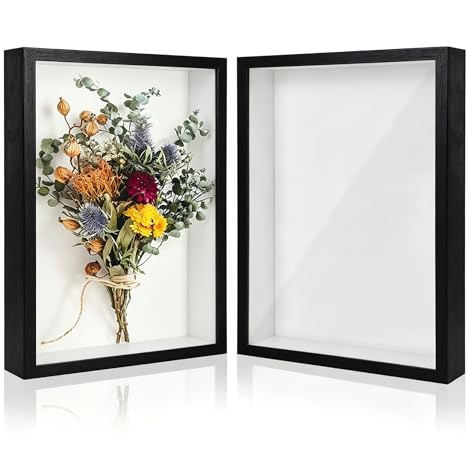 2Pcs Shadow Box Frames 31.4 X 22.7 cm, 3d Deep Picture Frame 3d Shadow Box 4cm Deep Wood Black Picture Frames for Crafts Photos Flowers Medals