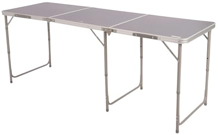 Hi-Gear Extra Long Triple Table with Adjustable Feet & Carry Handle, Folding, Portable & Durable, Ideal for Outdoor Events, Camping, Picnics, BBQs & Garden Parties, includes Carry Bag (Grey)