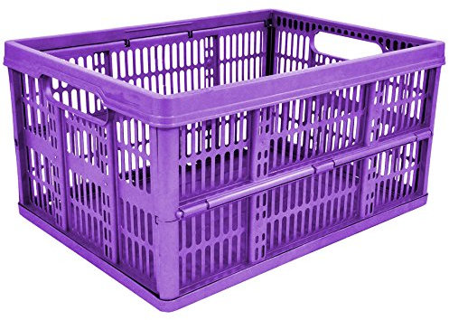 CrazyGadget 32L Plastic Folding Storage Container Basket Crate Box Stack Foldable Portable - Set of 5 (Made In U.K.) (Purple)