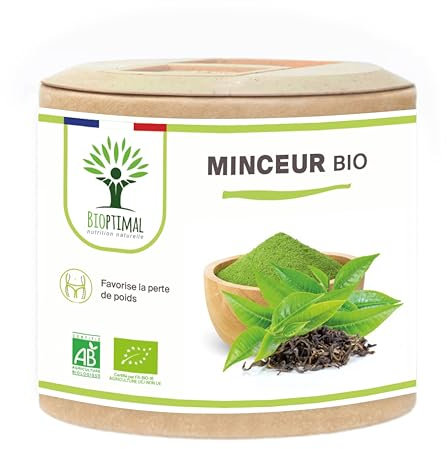 Minceur Bio - Bioptimal - Complément alimentaire - Thé vert Guarana + Plantes pour Maigrir - 4 Actions - Perte de Poids Brûle Graisse - Digestion - Fabriqué en France - Certifié Ecocert - 60 gélules
