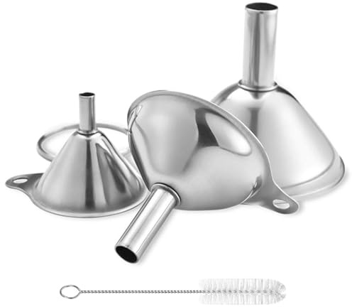 Metal Stainless Steel Funnel, Large Medium Small Funnel Set of 3, Food Grade Mini Kitchen Funnels for Transferring Essential Oils, Liquid, Fluid, Small Funnels for Filling Bottles Flask Cooking