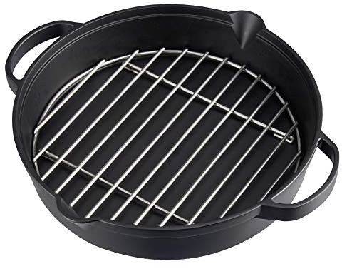 Campingaz Cast Iron Frying Pan with Stainless Steel Grill Grate Large Pan and Round for BBQ, Diameter 31.6 cm