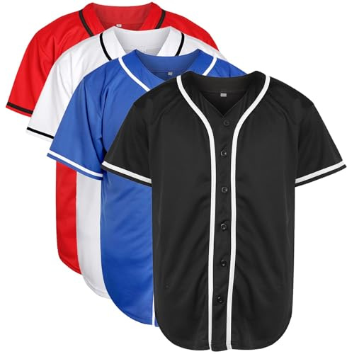 NJKA Blank Plain Hip Hop Hipster Button Down Baseball Jersey, Short Sleeve Active T Shirts (White, Large)