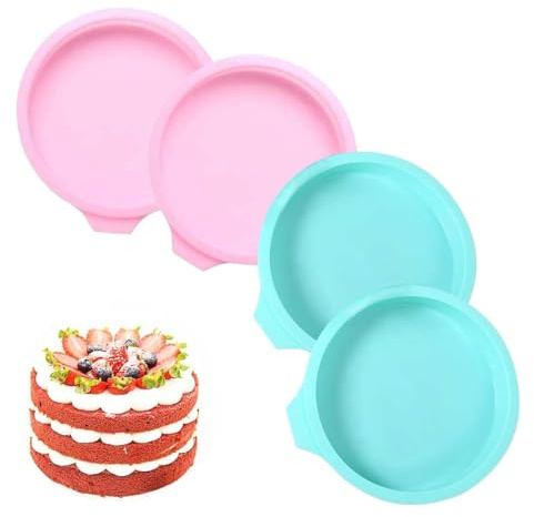 Ovtai 4 moldes para tartas con capas, 20 cm, 8 pulgadas, molde de silicona redondo, a prueba de fugas, antiadherente, color rosa y verde
