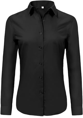 Ruisin Women's Comfy Button-Down Shirt - Long Sleeve, Wrinkle-Free, Black, Size M