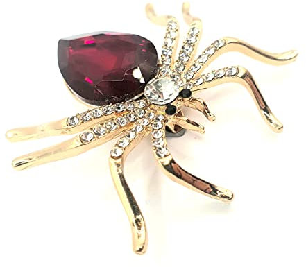 Broche en métal doré et rubis en forme d'araignée avec strass