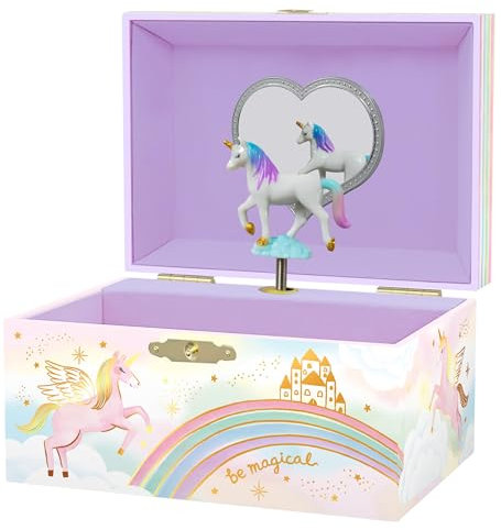 Boîte à Bijoux Musicale Licorne pour Filles - Boîte à Musique Licorne pour Enfants avec Miroir, Cadeaux d'Anniversaire Licorne pour Petites Filles, Boîte à Bijoux, 15,2 x 11,8 x 8,9 cm - 3-10 ans