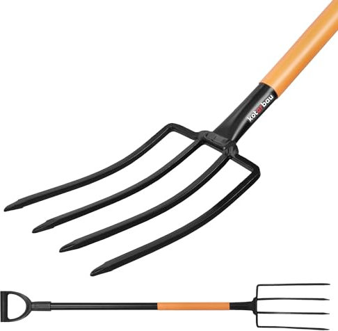 KOTARBAU® Spatengabel mit 4 Zinken Forke mit Stahlstiel 130 cm Heugabel mit D-Griff Mistforke Grabegabel Mistgabel Gartengabel Gartenforke Gartenpflege Gartengeräte Gartenwerkzeug