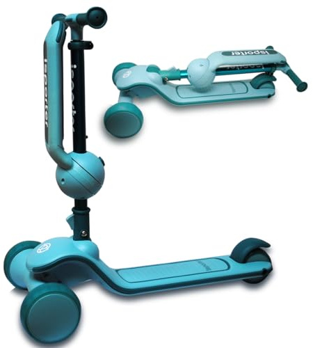 Grüner Kinderroller mit 3 LED-Rädern Isporter M2 für Kinder ab 3 Jahren Kinderroller Höhenverstellbarer Lenker mit Bremse leicht zusammenklappbar Kann mit oder ohne Sitz verwendet werden (Grün)