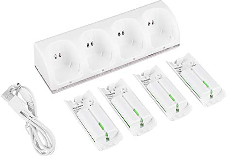 Estación de Carga 4 en 1 para mandos/con baterías Recargables 2800 mAh, indicador LED Azul y Cable USB — Compatible with