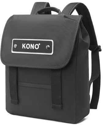Kono Casual Daypacks laptopryggsäck för män och kvinnor, unisex lätt ryggsäck skolväska, vattentät utomhussport ryggsäck ledig dagväska skolväska passar 14 tums bärbar dator för arbete college, Svart,