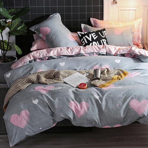 Nayoroom Bettwäsche 135x200 Rosa Grau Herzen Bettbezug Kissenbezug 80x80 cm