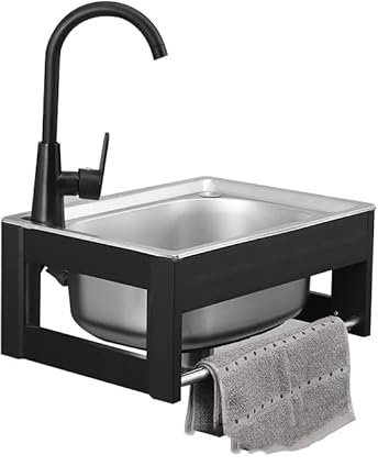 Évier de cuisine en acier inoxydable 1 bol, évier de lavabo à suspension murale commerciale avec filtre et robinet, pour garage, restaurant, cuisine, buanderie, évier de services publics extérieurs