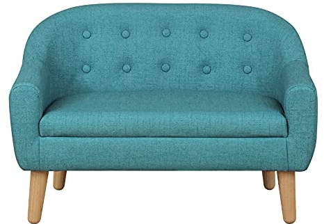 DGBAOBEI Kids Sofa Couch,PVC leather Children's Armchair,2 Seater Toddler Sofa Chair with Wooden Legs (blue)