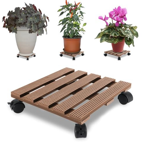 Jopassy Lot de 3 rouleaux WPC pour plantes 30 x 30 cm, capacité de charge 80 kg, dessous à roulettes avec roulettes, planche à roulettes pour l'intérieur et l'extérieur, pour plantes, pot de fleurs