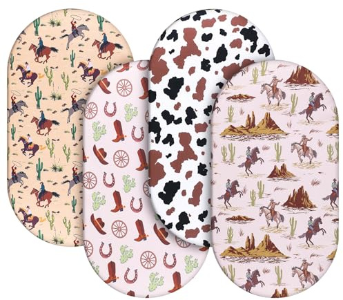 4 Pcs 32 x 16 x 3 Inches Western Bassinet Sheets for Boys Cowboy Crib Sheets Set for Bassinet Mattresses, Rectangle Soft Breathable West Jockey Print Newborn Bedding for Girl Boys
