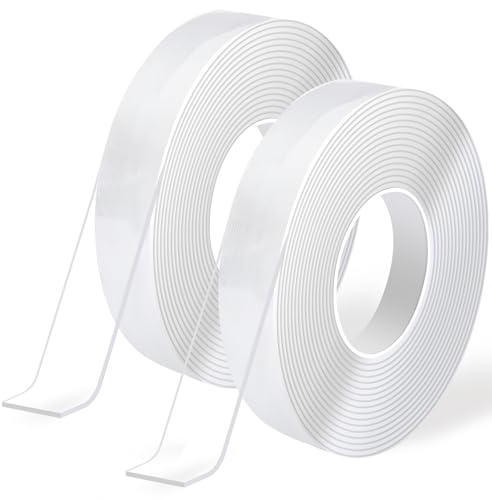 Art3d Nastro biadesivo nano extra forte trasparente, 2 rotoli di nastro biadesivo multiuso per tappeti, cornice per foto, cucina, montaggio a parete per la casa