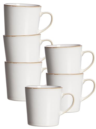 Ritzenhoff & Breker Visby Kaffeebecher 6er Set, 400 ml, Henkelbecher im skandinavischen Design, Ideal für Mix-und-Match, Steingut, Weiß