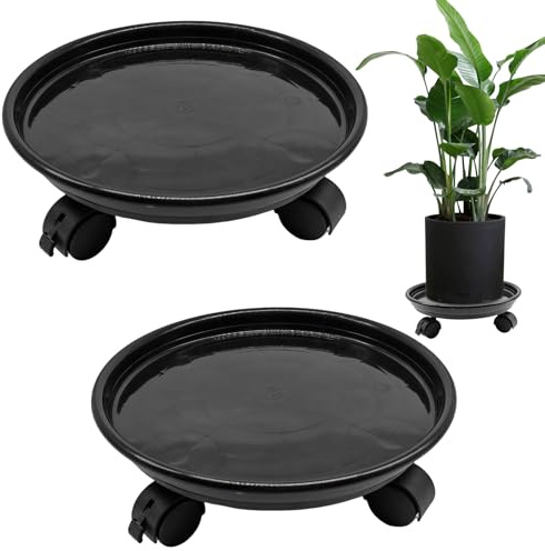 XIAONAN Pflanzenroller 2X Blumenroller 30CM,Palette mit Vier Rädern,Rollbrett Pflanzen,Blumentopf Untersetzer mit Rollen 40kg Tragkraft (Schwarz)