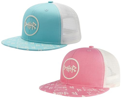 Bassdash Paquete de 2 Gorras de Camionero de ala Plana Ajustable Snapback Sombrero de Malla Trasera para Hombres Mujeres Pesca Caza