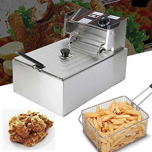 Lilyeriy Elektrisk fritös 6 l i rostfritt stål med korg och lock för hushåll och kommersiell användning, 2 500 W, 220 V med temperaturkontroll