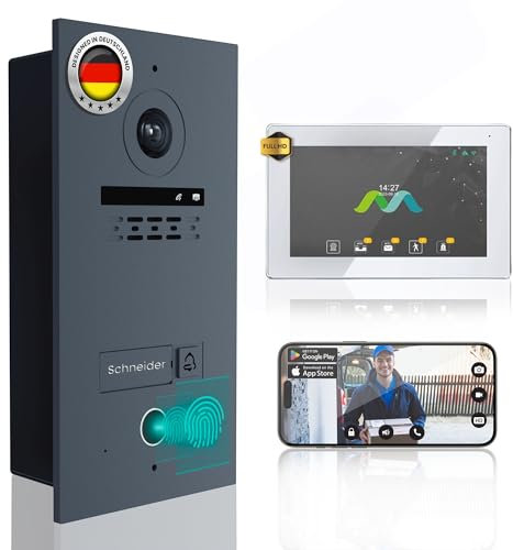 MATHFEL 2-Draht-Bus WLAN Video-Türsprechanlage – 7-Zoll Full HD Touchscreen, 170° Kamera, Fingerprint, Gegensprechanlage für 1-Familienhaus, wetterfest IP65, Türklingel mit App-Steuerung