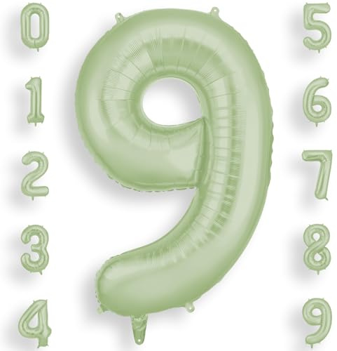 AOOSU Olive Green Helium Balloons, 40 Inches Number Balloons 9, Foil Birthday Balloon for Birthday Anniversary Wedding Party Decorations Celebration Supplies for Girls Women Men Boys