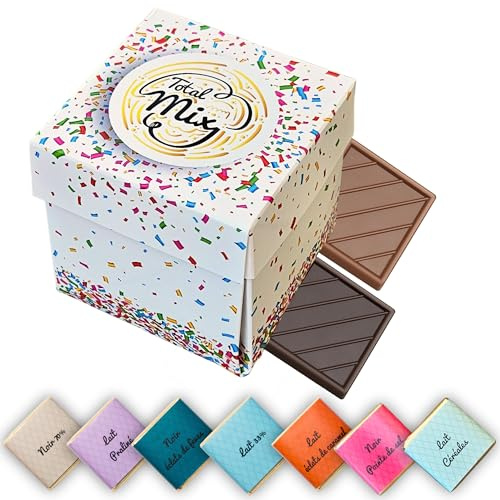 Coffret de Chocolats - Boîte de 40 Carrés de Chocolat Individuels - 7 Saveurs à Déguster ou Offrir - Chocolats au Lait et Noir - 100% Pur Beurre de Cacao - Fabriqué en France - 200 Gr