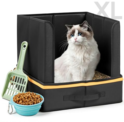 UNICITII Travel Litter Box for Cats with High Side, Portable Kitty Litter Travel Box with Collapsible Baffle Waterproof Scratch-Proof Kitty Litter Pan for Car, Road Trip, Hotel