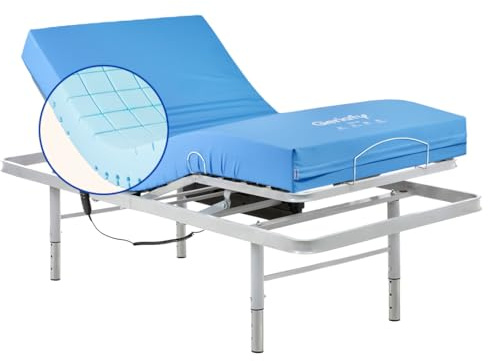 Geriafy - Letto Elettrico Regolabile in Altezza con Materasso Origin HR | Rete Motorizzata a 4 Sezioni | Design a Griglia e Fodera Impermeabile (80x190 cm)