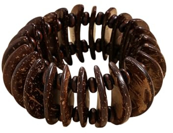 MMIUAEG Boho Wooden Coconut Shell Bracelet for Women Handmade Colorful Wooden Beaded Stretch Bracelet Vintage Ethnic Statement Bangles for Festival Party-Brown E