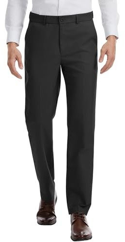 Men's 38 Inseam Tall Classic Fit Dress Pants Expandable-Waist Flex Flat Front Formal Pants Black