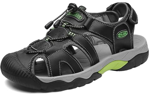 Sandaler för män, i läder, vandringssandaler, utomhusskor för sommar, andas, storlek 38–48, Svart 2, 38 EU