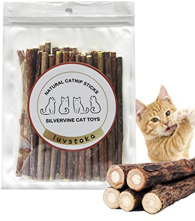 Luystoka Silvervine Sticks for Cats, 30PCS Kitten Toys Catnip Toys Matatabi Silvervine Sticks Kitty Chew Toys Wooden Stick Kitten Teething Toys Molar Suitable for Cats of All Ages