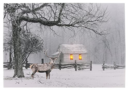 Spetebo LED Bild beleuchtet - Hirsch / 40 x 30 cm - Wandbild Leuchtbild Winterlandschaft auf Leinwand