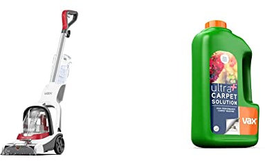 Vax 1-1-142472 Compact Power Plus Carpet Cleaner, White/Red & 1-9-137771 Ultra Plus Carpet Cleaning Solution, 1.5L
