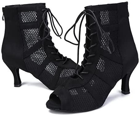 Bulunka Dance Heels 3 Inch Ballroom Latin Shoes Boots for Women,Black,11