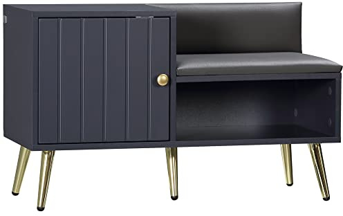 HOMCOM Shoe Bench with Storage, Shoe Cabinet with Seating Cushion, Open Compartment and Table Top for Entryway, Hallway, Grey